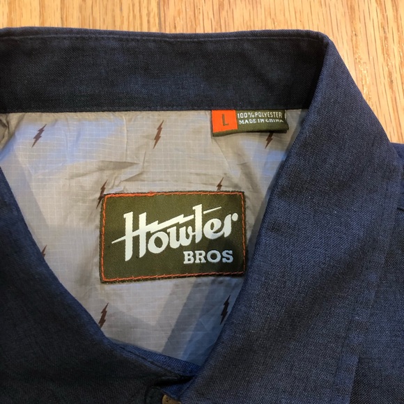 HOWLER BROS. LRG ROADRUNNER 100% POLYESTER BLUE LINED BUTTON-DOWN JACKET (EUC) - Picture 3 of 8